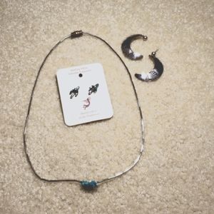 Two pairs of sterling silver earrings and one choker.
